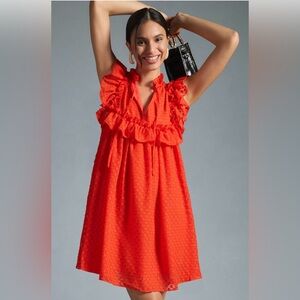 NWT- Anthropologie Stella Nova Ruffled Red/ Orange Dress